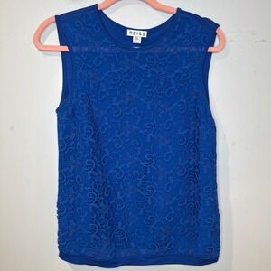 Reiss Octavia Royal Blue Lace Floral Front Sleeveless Shell Top Womens Size 0 XS